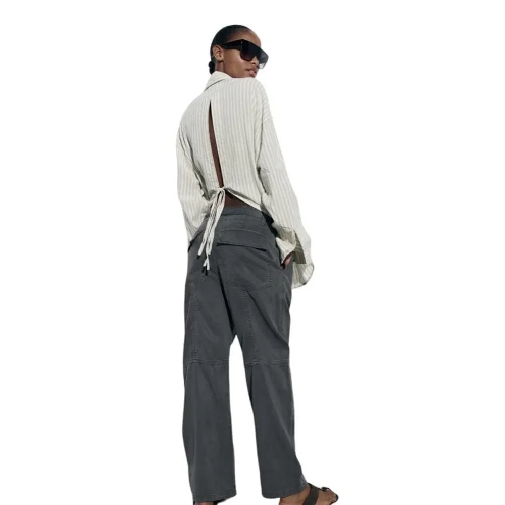 ZARA BELTED UTILITY TROUSERS ANTHRACITE GREY SIZE S | 4877/053/807_4